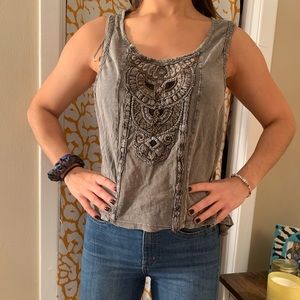 Free people gray shirt with cross crossed open back